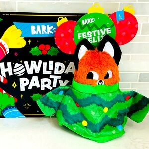 NEW Bark Box Festive Felix Fox Sweater Christmas Treat Trap 2 Pc Crinkle Dog Toy